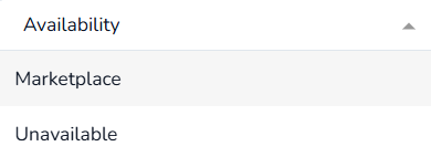 Availability filter dropdown showing Marketplace and Unavailable
