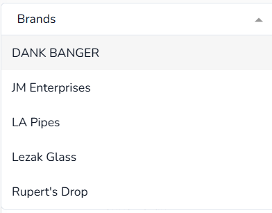 Brands filter dropdown showing brand names